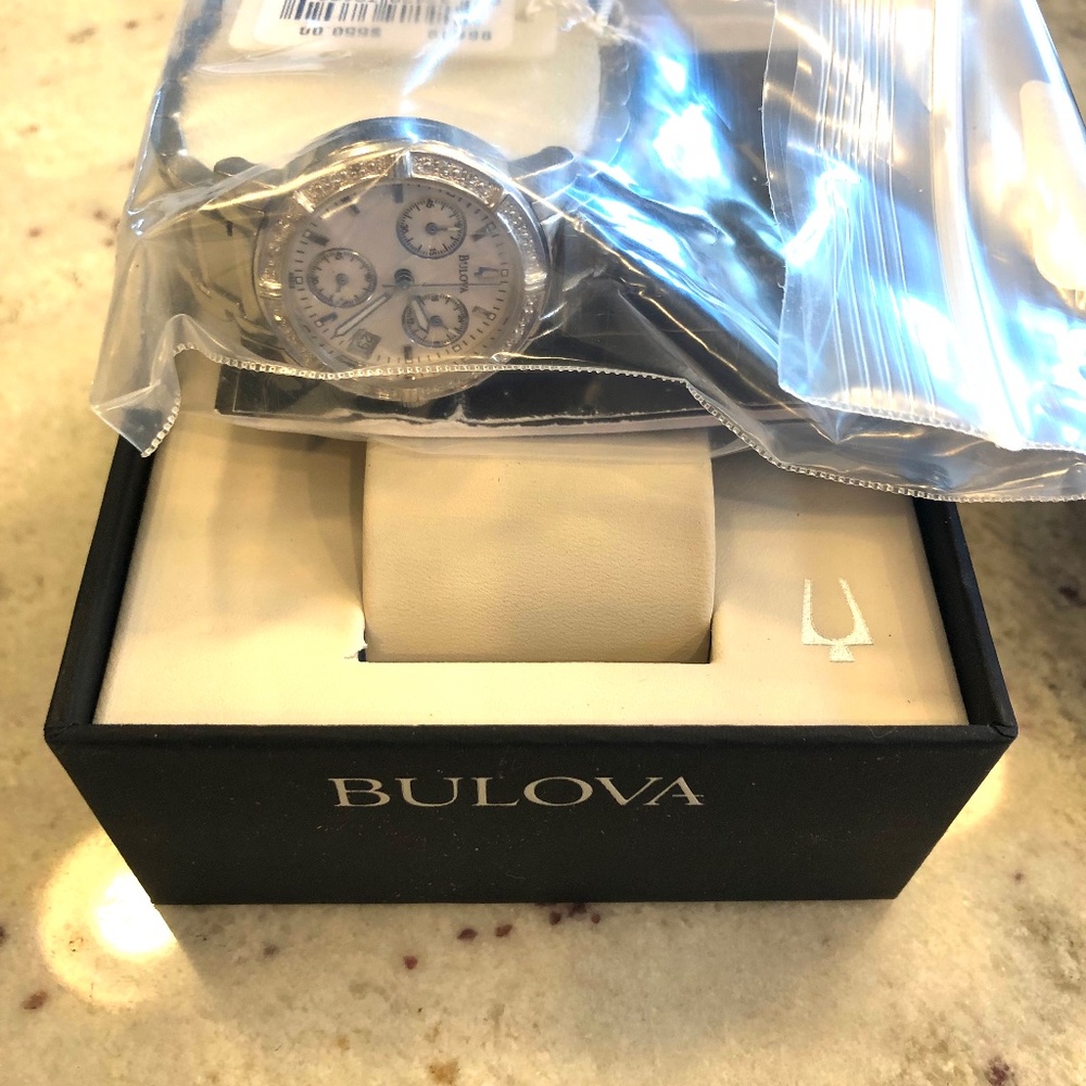 BULOVA Quartz Chronograph Ladies Wrist Watch - Stainless Steel with 16 Diamonds